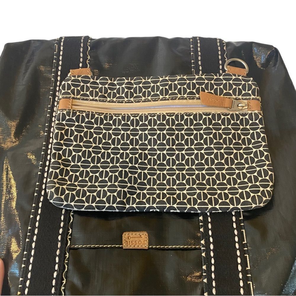 Fossil Extra Large Black Vinyl Tote. Cool Retro Look w/tons of storage! - Picture 5 of 7